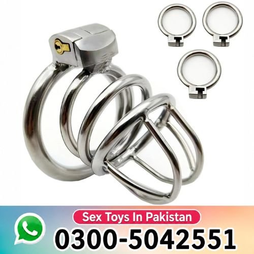 Metal Male Chastity Cage with 3 Ring Sizes in Pakistan