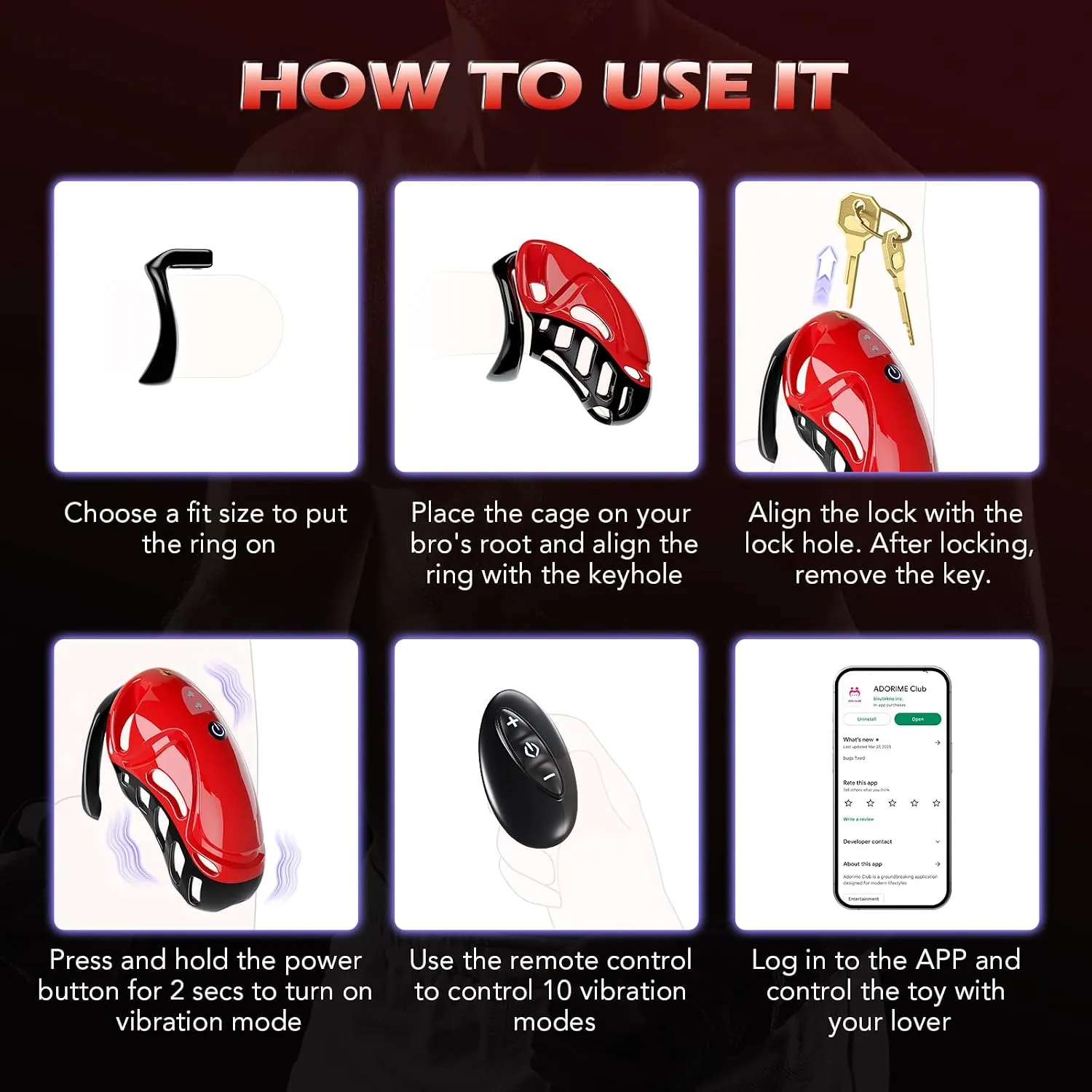 Vibrating Male Chastity Cage with App Control